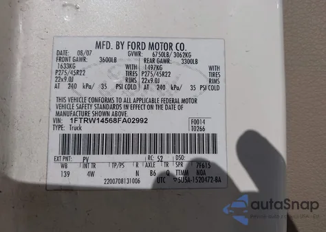 2008 Ford F-150 Harley-Davidson/Limited z USA, uszkodzony, nr VIN 1FTRW14568FA02992